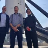 Colin Macleod, centre, with CAA director for space regulation Tim Johnson and CAA space engineering manager Emma Cuddy. Picture: CAA