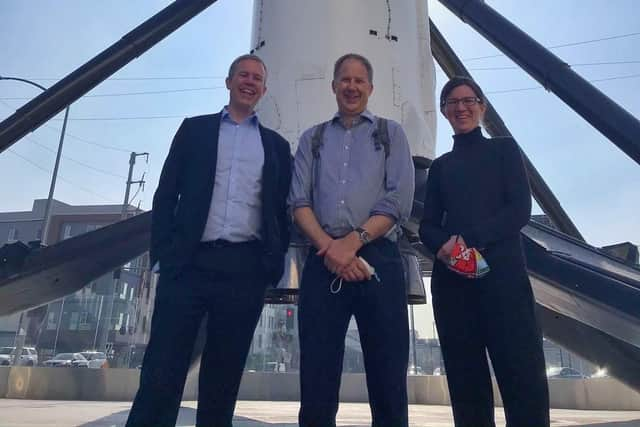 Colin Macleod, centre, with CAA director for space regulation Tim Johnson and CAA space engineering manager Emma Cuddy. Picture: CAA