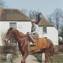 English jockey Joe Mercer on horseback, circa 1965.  (Photo by Keystone/Hulton Archive/Getty Images)