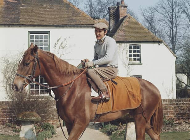 English jockey Joe Mercer on horseback, circa 1965.  (Photo by Keystone/Hulton Archive/Getty Images)