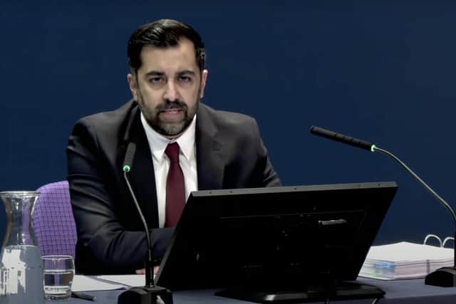 First Minister Humza Yousaf while giving evidence to the UK Covid 19 Inquiry. Picture: PA