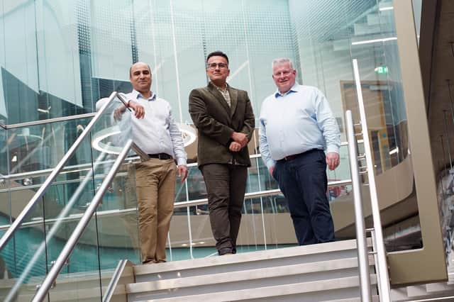 From left: Neuranics CSO Kia Nazarpour, CTO Hadi Heidari, and CEO Noel McKenna. Picture: Stewart Attwood.