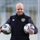 Hearts head coach Steven Naismith during a  training session at Oriam on Friday. (Photo by Mark Scates / SNS Group)