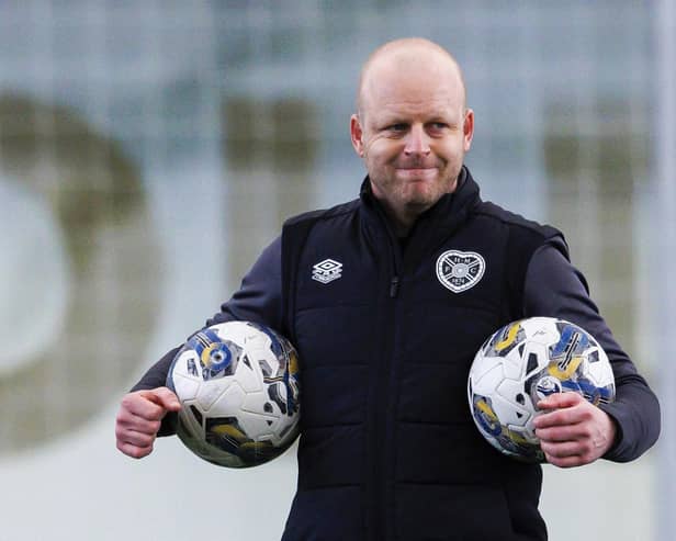 Hearts head coach Steven Naismith during a  training session at Oriam on Friday. (Photo by Mark Scates / SNS Group)