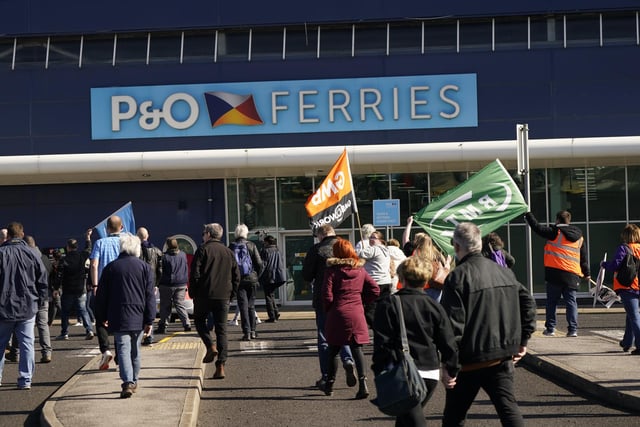 Around 200 protesters gathered outside the ferry terminal compound in Hull before marching onto the site and banging on the doors of the terminal building.