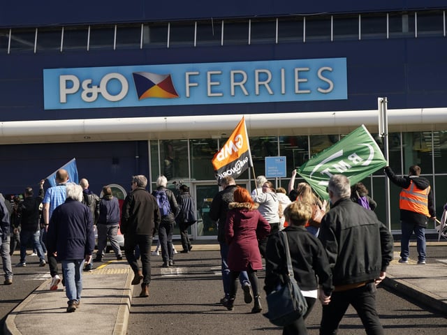 Around 200 protesters gathered outside the ferry terminal compound in Hull before marching onto the site and banging on the doors of the terminal building.