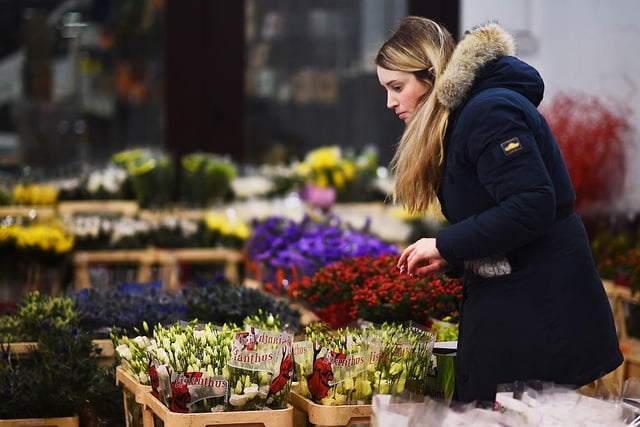 Preparing for the last minute rush on Valentine's Day 2015 at Glasgow's Johnston and Scott flower merchants.