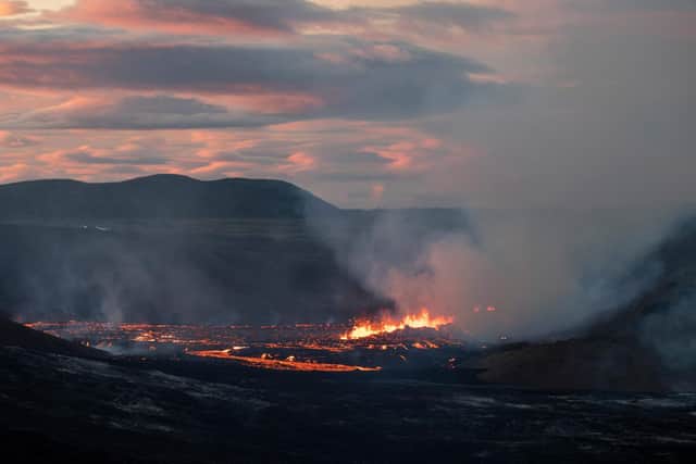 The scene of the newly-erupted volcano.