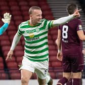 Leigh Griffiths  scores in Celtic's  Scottish Cup final  success over Hearts that claimed the club a quadruple treble and allowed him to sit alongside Tom Rogic as joint-15th in the club's most decorated player list. (Photo by Bill Murray / SNS Group)