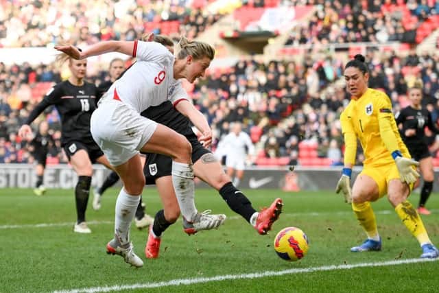 Ellen White takes aim for England during their 1-0 win over Austria in November (Photo by Stu Forster/Getty Images)