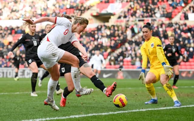 Ellen White takes aim for England during their 1-0 win over Austria in November (Photo by Stu Forster/Getty Images)