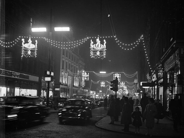 The completed Christmas illuminations in Buchanan Street, Glasgow, in 1966.
