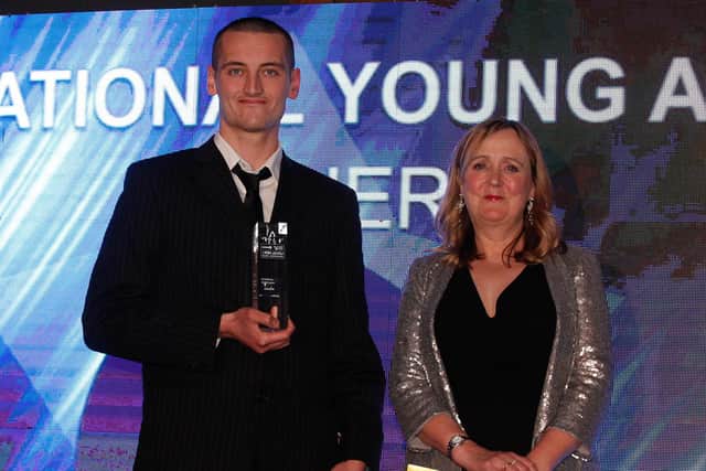 Inspirational Young Adult winner Jordan Thomson with Sam Currie of Maggies