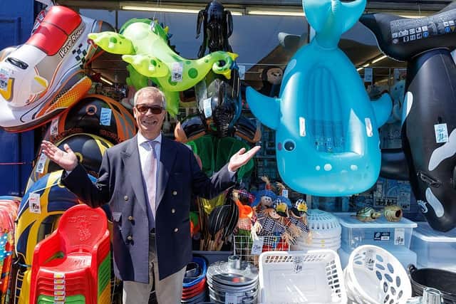Reform UK leader Nigel Farage was in Frinton-on-Sea, Essex, yesterday, speaking to members of the public ahead of the by election he says he wants (Picture: Dan Kitwood/Getty Images)