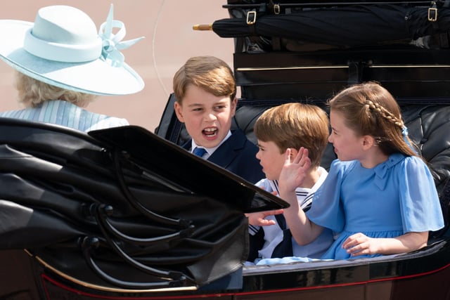 Prince George, Prince Louis and Princess Charlotte enjoy the ride in the carriage.