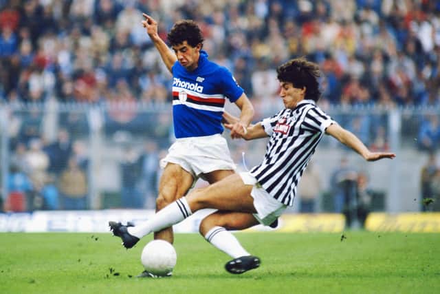Gianluca Vialli, who has died at the age of 58, in action for Sampdoria in 1984. (Photo by Trevor Jones/Allsport/Getty Images)