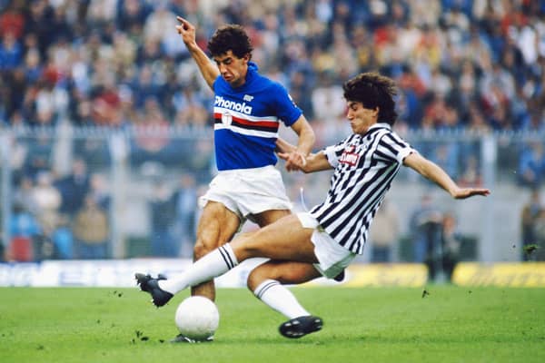 Gianluca Vialli, who has died at the age of 58, in action for Sampdoria in 1984. (Photo by Trevor Jones/Allsport/Getty Images)
