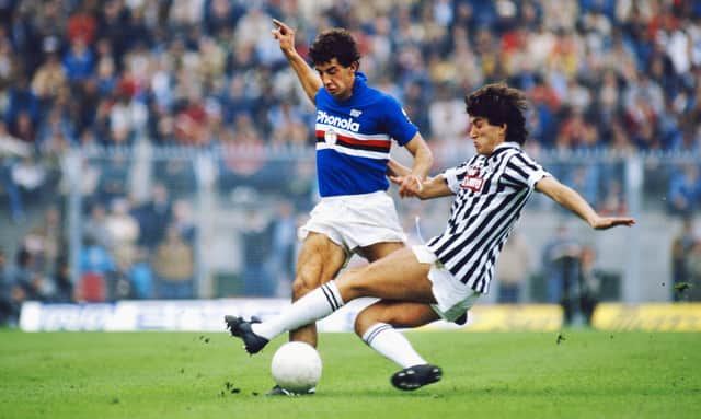 Gianluca Vialli, who has died at the age of 58, in action for Sampdoria in 1984. (Photo by Trevor Jones/Allsport/Getty Images)