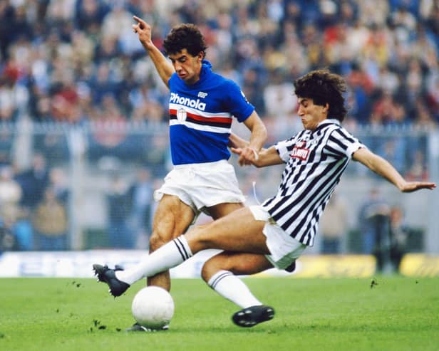 Gianluca Vialli, who has died at the age of 58, in action for Sampdoria in 1984. (Photo by Trevor Jones/Allsport/Getty Images)