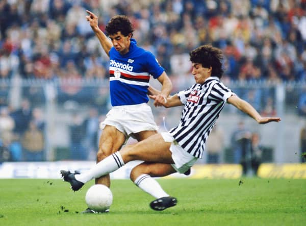 Gianluca Vialli, who has died at the age of 58, in action for Sampdoria in 1984. (Photo by Trevor Jones/Allsport/Getty Images)