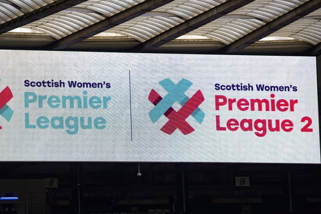 Hampden Park's scoreboards showcase the SWPL's new logo on launch day. (Photo by Craig Foy / SNS Group)