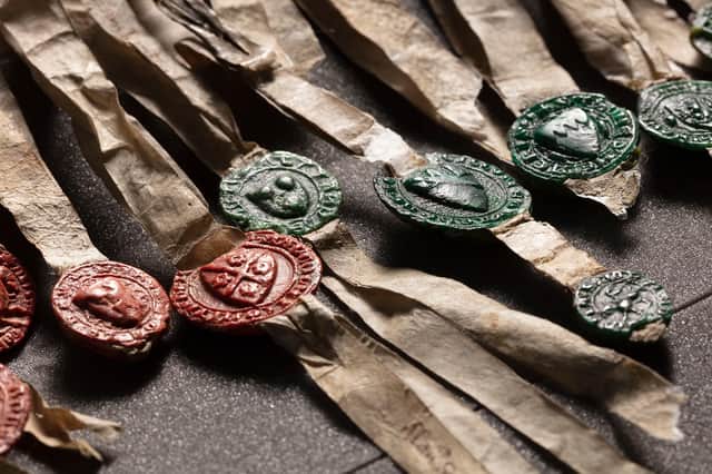 The surviving seals on the Declaration of Arbroath which identify the nobles who backed the historic document.