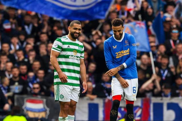 Celtic's Cameron Carter-Vickers (left) and Rangers defender Connor Goldson share a laugh during the recent Scottish Cup semi-final at Hampden. (Photo by Craig Williamson / SNS Group)