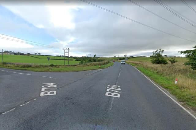 A pensioner died six days after a road crash on the B780 at its junction with the B784 near Dalry on Monday, January 17 (Photo: Google Maps)