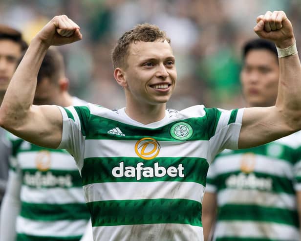 Celtic's Alistair Johnston celebrates the 3-2 win over Rangers last Saturday.  (Photo by Craig Williamson / SNS Group)