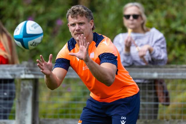 Darcy Graham during Edinburgh's 'Rugby on the Road' event at Linlithgow RFC. (Photo by Ross Parker / SNS Group)