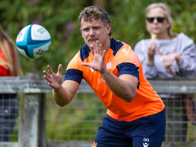 Darcy Graham during Edinburgh's 'Rugby on the Road' event at Linlithgow RFC.  (Photo by Ross Parker / SNS Group)