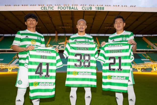 Reo Hatate, Daizen Maeda and Yosuke Ideguchi all followed Ange Postecoglou and Kyogo Furuhashi's path to Scotland in January. (Photo by Alan Harvey / SNS Group)