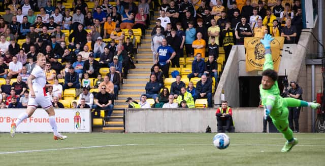 LIVINGSTON, SCOTLAND - JULY 30: Rangers Scott Arfield makes it 1-1 during a cinch Premiership match between Livingston and Rangers at Tony Macaroni Arena, on July 30, 2022, in Livingston, Scotland. (Photo by Alan Harvey / SNS Group)