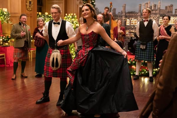 Cary Elwes and Brooke Shields in tartan tinselfest A Castle For Christmas (Picture: Mark Mainz/Netflix © 2021)
