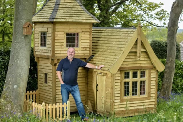 Mark Campbell, with his shed Winterwood, in Wingerworth, Derbyshire.