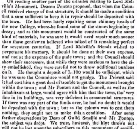 A January 1821 report in The Scotsman described the memorial a "monument to servility" and cautioned against the use of public funds to memorialise Lord Dundas. Picture: Scotsman Archives