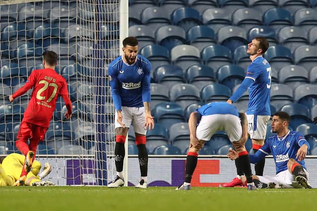 Connor Goldson reacts after Pizzi nets the equaliser.