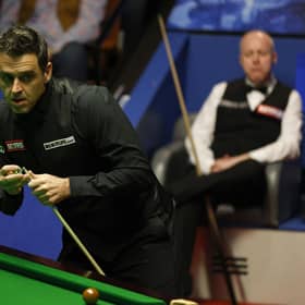 Ronnie O'Sullivan during his semi-final win on day fifteen of the Betfred World Snooker Championship at The Crucible, Sheffield. Richard Sellers/PA Wire.