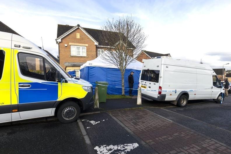 Three police vans were parked outside the couple’s Glasgow home on Thursday morning, with two uniformed officers stationed outside.