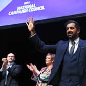 First Minister Humza Yousaf acknowledges applause after speaking at the SNP campaign council in Perth. Picture: Jeff J Mitchell/Getty Images