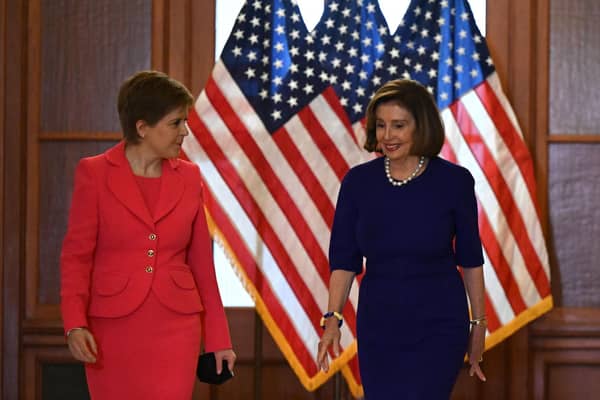 Will Nicola Sturgeon, seen with US Speaker of the House Nancy Pelosi, achieve anything tangible on her trip to Washington DC? (Picture: Pedro Ugarte/AFP via Getty Images)