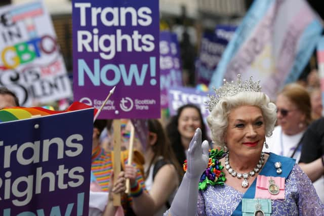 People take part in Pride Glasgow, Scotland's lesbian, gay, bisexual, transgender and intersex (LGBTI) pride event in Glasgow. Photo: David Cheskin.