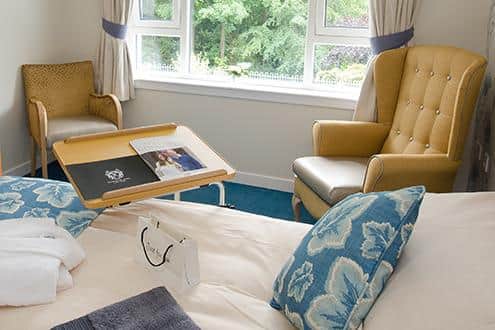 While every bedroom is different at Rubislaw Park Care Home, each is finished to the highest standard, with its own ensuite, TV and Music System, and wonderful view.