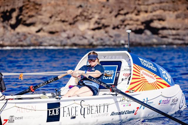 Leanne Maiden, 42, from Bearsden, hopes to become the first South African woman to row across the Atlantic Ocean solo (Picture: World's Toughest Row/PA Wire)