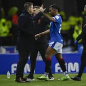 Rangers manager Michael Beale with striker Alfredo Morelos, who went off injured during the 3-0 win over Motherwell. (Photo by Rob Casey / SNS Group)