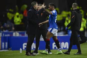 Rangers manager Michael Beale with striker Alfredo Morelos, who went off injured during the 3-0 win over Motherwell. (Photo by Rob Casey / SNS Group)
