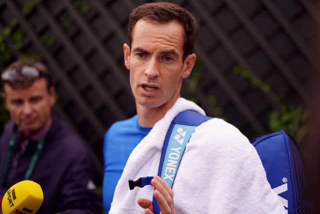 Andy Murray is interviewed on day two of the 2024 Wimbledon Championships.