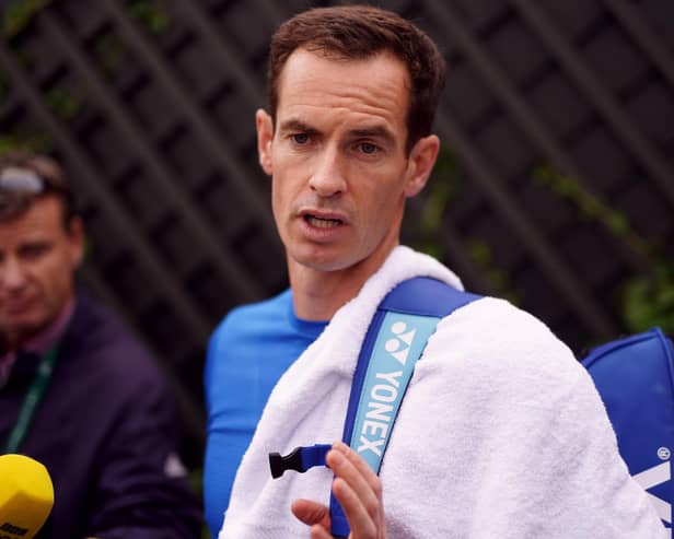 Andy Murray is interviewed on day two of the 2024 Wimbledon Championships.