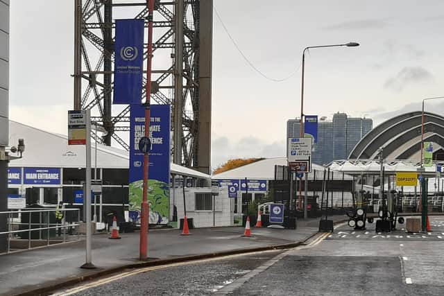 The main entrance to the COP26 conference from Sunday. left, with the "ministerial entrance" beside it. Picture: The Scotsman