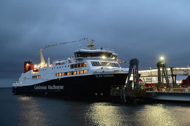 Glen Sannox arriving in Brodick on its first official passenger sailing on January 13